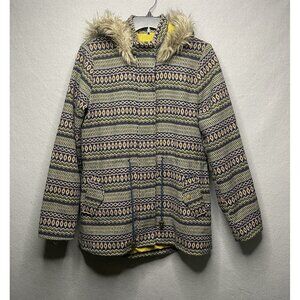 Mossimo Aztec Parka Womens L Wool Blend Jacket Hooded Full Zip Snap Lined Coat
